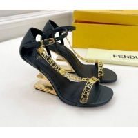 Super Quality Fendi First F Calfskin Heel 8.5cm Sandals with Logo Chain 021596 Dark Green