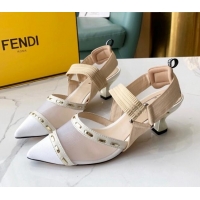 Best Design Fendi Colibrì Slingback Pumps 5.5cm in Black Mesh with Metal Stitches White 215103