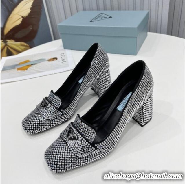 Funny Prada Crystal Loafers 7cm 1D764M Silver