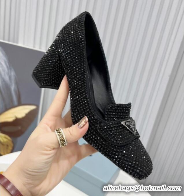 Affordable Price Prada Crystal Loafers 7cm 1D764M Black