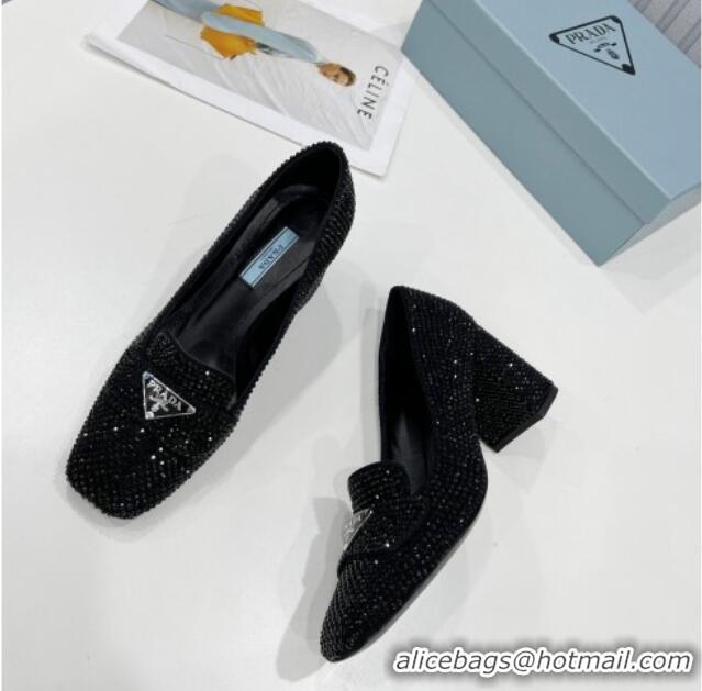 Affordable Price Prada Crystal Loafers 7cm 1D764M Black