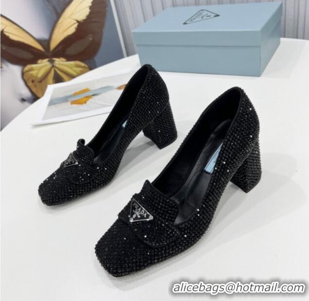 Affordable Price Prada Crystal Loafers 7cm 1D764M Black