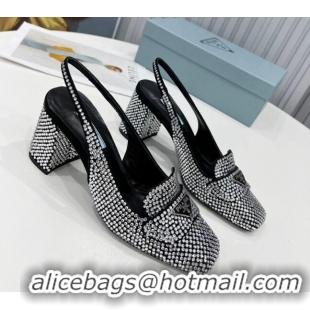 Discount Prada Crystal Slingback Loafers 7cm 021652 Silver