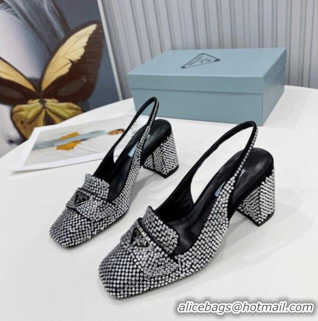 Discount Prada Crystal Slingback Loafers 7cm 021652 Silver