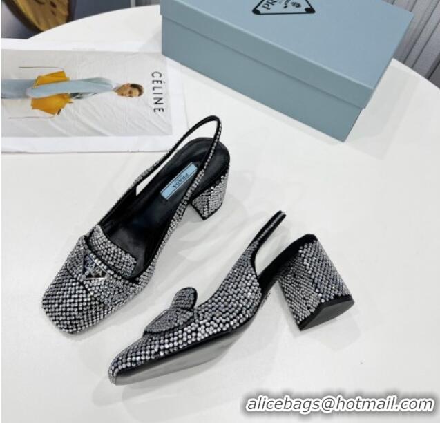 Discount Prada Crystal Slingback Loafers 7cm 021652 Silver