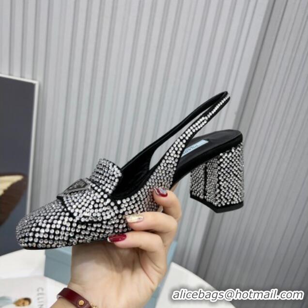 Discount Prada Crystal Slingback Loafers 7cm 021652 Silver