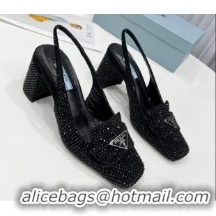 Super Quality Prada Crystal Slingback Loafers 7cm 021652 Black