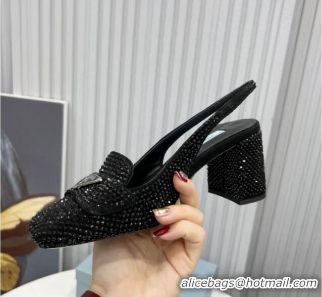 Super Quality Prada Crystal Slingback Loafers 7cm 021652 Black