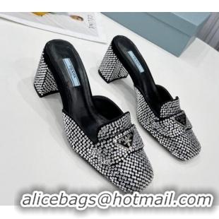 Top Quality Prada Crystal Mules 7cm 021654 Silver