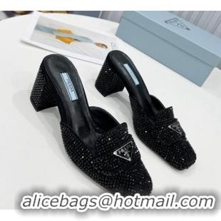 Best Luxury Prada Crystal Mules 7cm 021654 Black