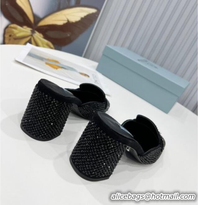 Best Luxury Prada Crystal Mules 7cm 021654 Black