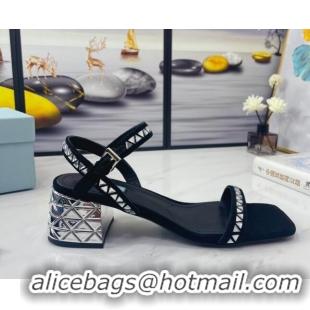 Good Quality Prada Crystal Sandals 5cm 021656 Silver