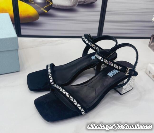 Good Quality Prada Crystal Sandals 5cm 021656 Silver