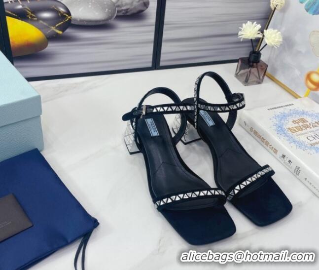 Good Quality Prada Crystal Sandals 5cm 021656 Silver