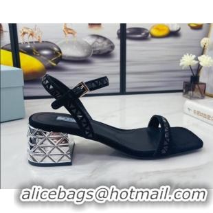 Best Design Prada Crystal Sandals 5cm 021656 Black