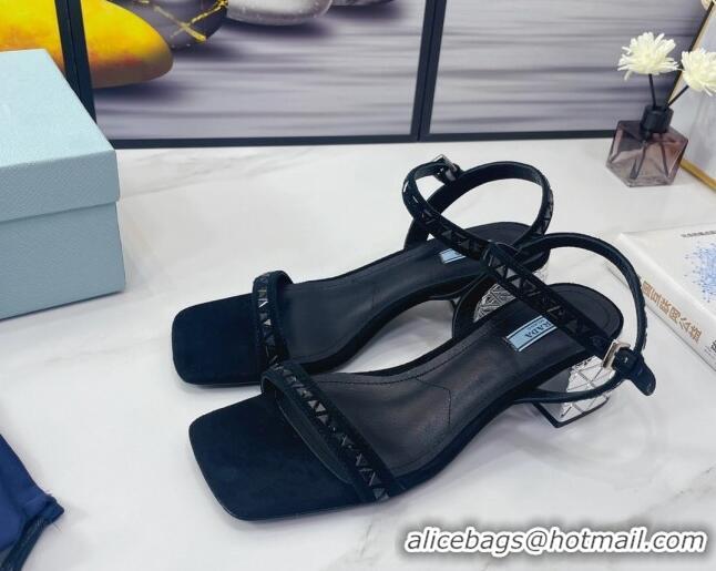 Best Design Prada Crystal Sandals 5cm 021656 Black