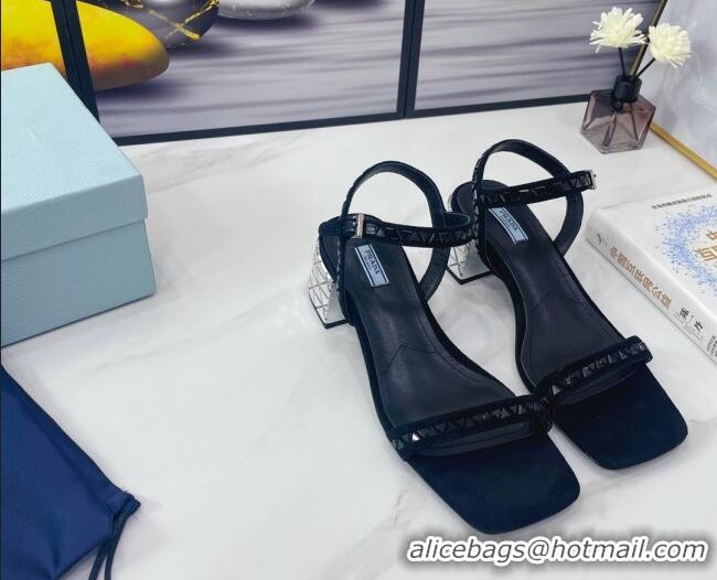 Best Design Prada Crystal Sandals 5cm 021656 Black