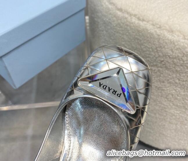 Top Quality Prada Metallic Leather Slingback Pumps with 5.5cm Heel 0216052 Silver