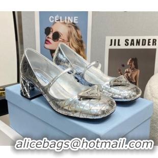 AAAAA Prada Metallic Leather Pumps with 5.5cm Heel 0216053 Silver