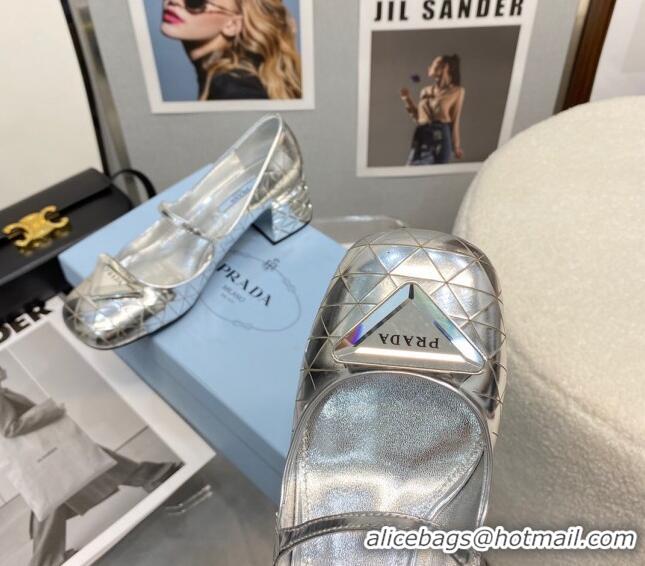 AAAAA Prada Metallic Leather Pumps with 5.5cm Heel 0216053 Silver