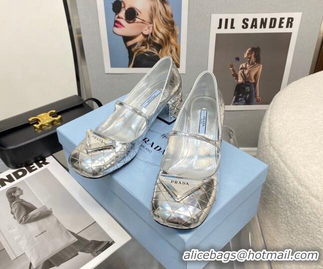 AAAAA Prada Metallic Leather Pumps with 5.5cm Heel 0216053 Silver