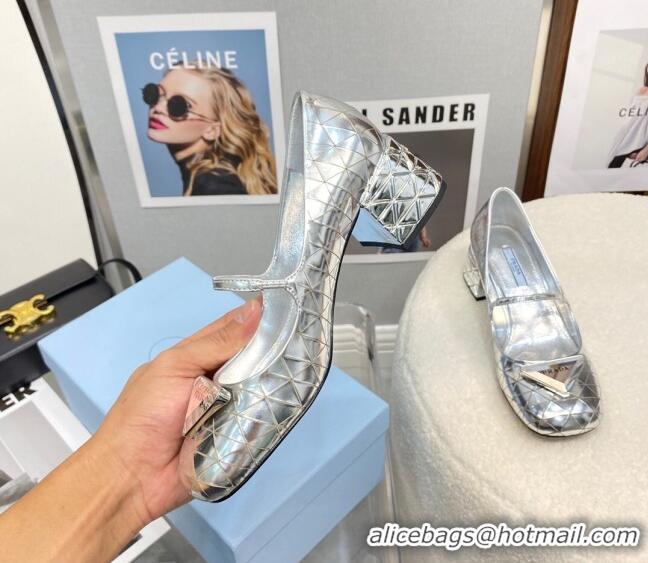 AAAAA Prada Metallic Leather Pumps with 5.5cm Heel 0216053 Silver