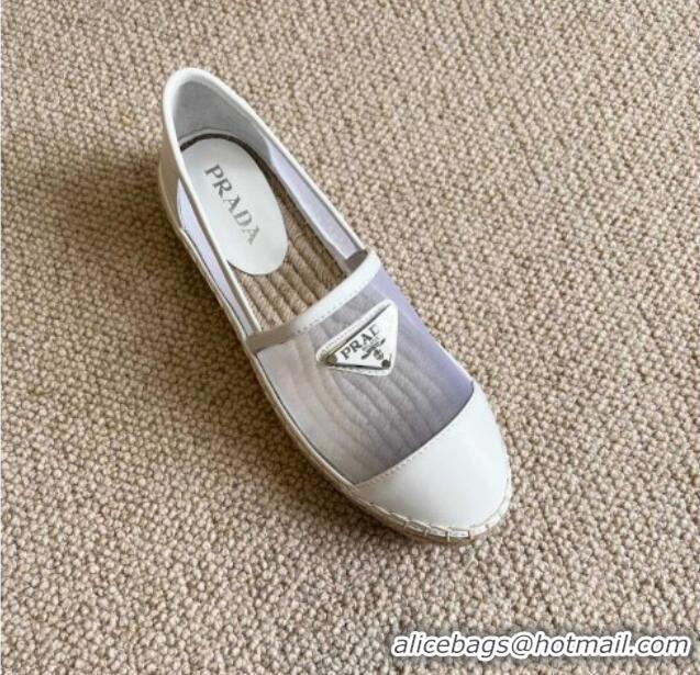 Perfect Prada Logo Mesh Espadrilles 021752 White