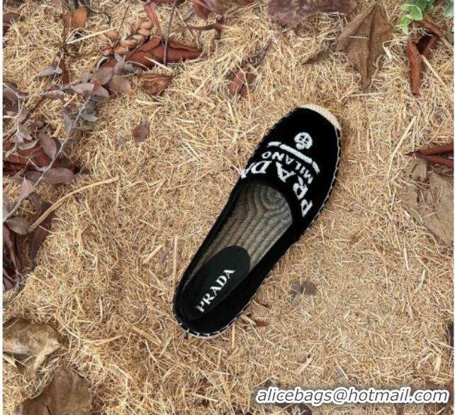 Stylish Prada Logo Canvas Espadrilles 021754 Black