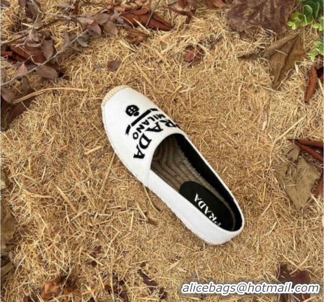 Good Quality Prada Logo Canvas Espadrilles 021754 White