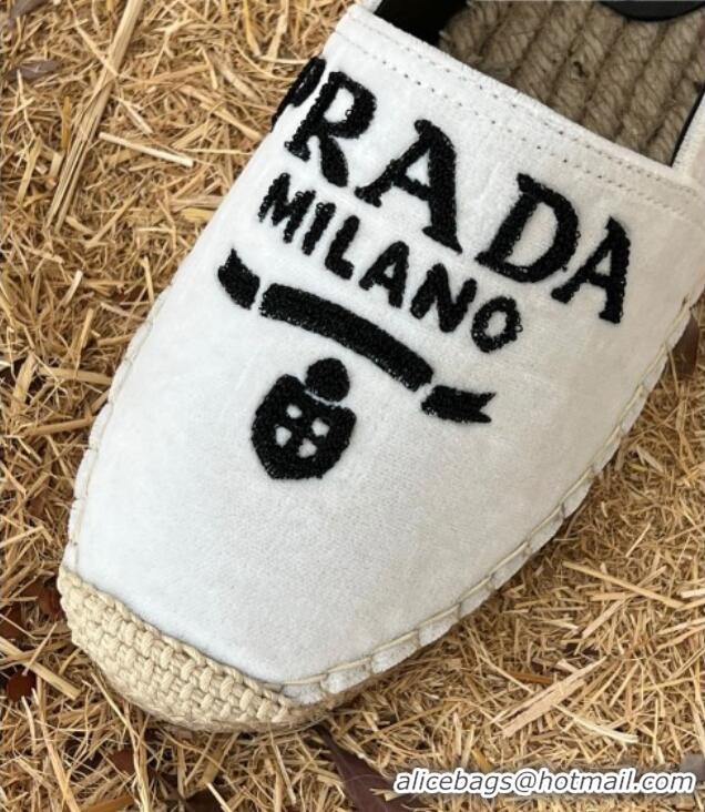 Good Quality Prada Logo Canvas Espadrilles 021754 White