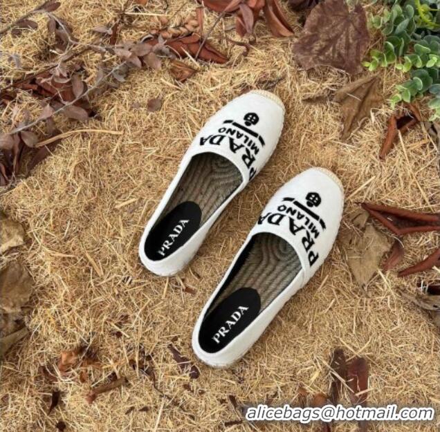 Good Quality Prada Logo Canvas Espadrilles 021754 White