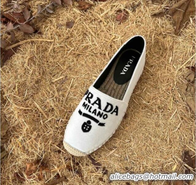 Good Quality Prada Logo Canvas Espadrilles 021754 White