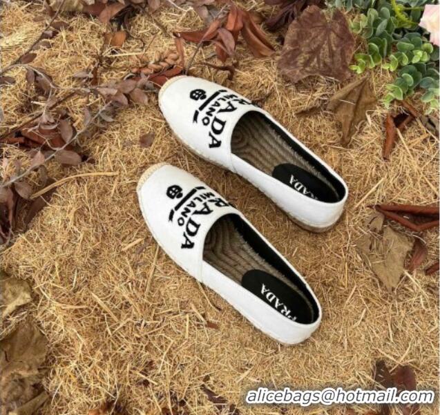 Good Quality Prada Logo Canvas Espadrilles 021754 White