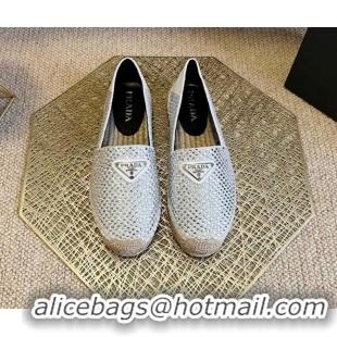 Most Popular Prada Logo Crystal Espadrilles 021755 Silver