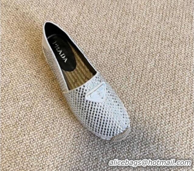 Most Popular Prada Logo Crystal Espadrilles 021755 Silver