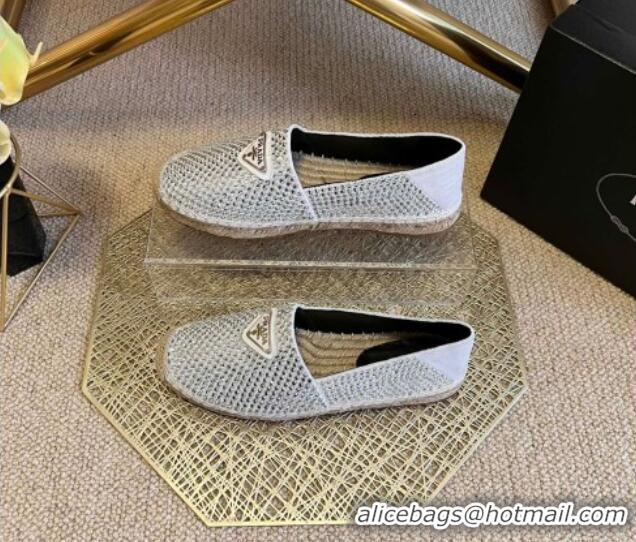 Most Popular Prada Logo Crystal Espadrilles 021755 Silver