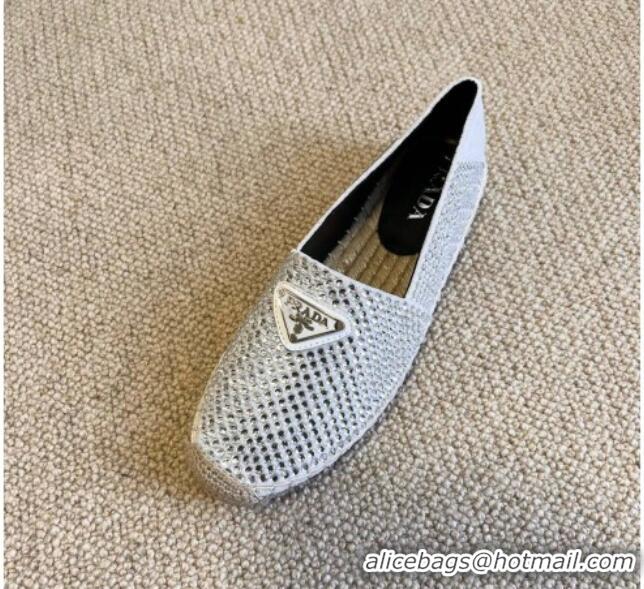 Most Popular Prada Logo Crystal Espadrilles 021755 Silver