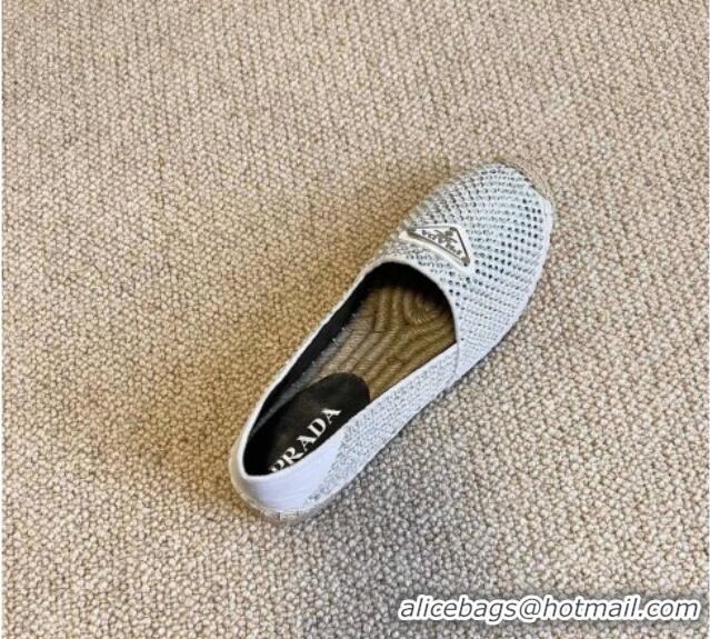 Most Popular Prada Logo Crystal Espadrilles 021755 Silver