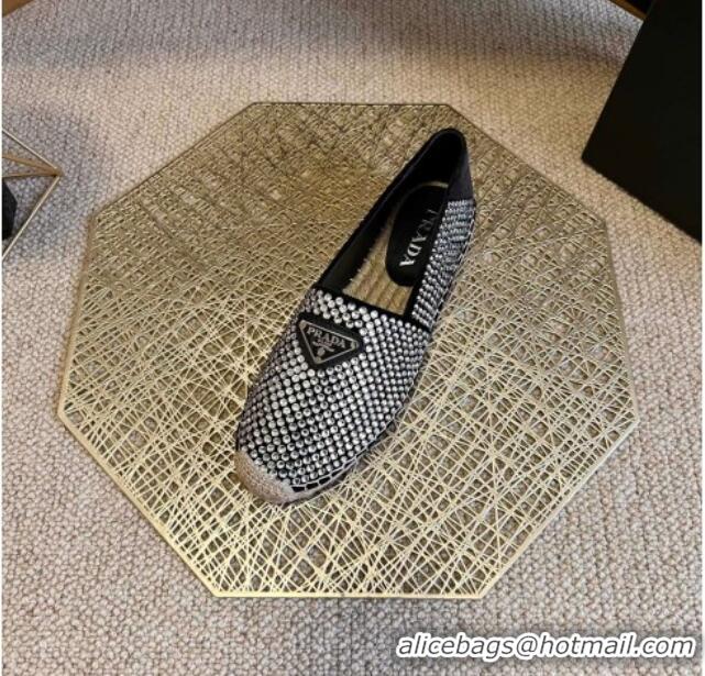 Chic Prada Logo Crystal Espadrilles 021755 Black