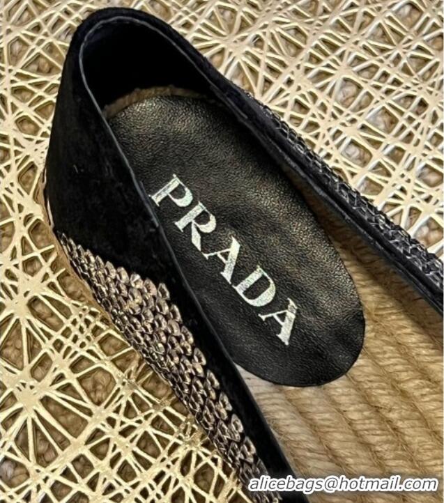 Chic Prada Logo Crystal Espadrilles 021755 Black