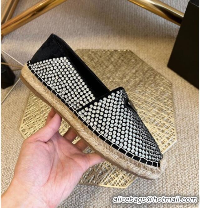 Chic Prada Logo Crystal Espadrilles 021755 Black