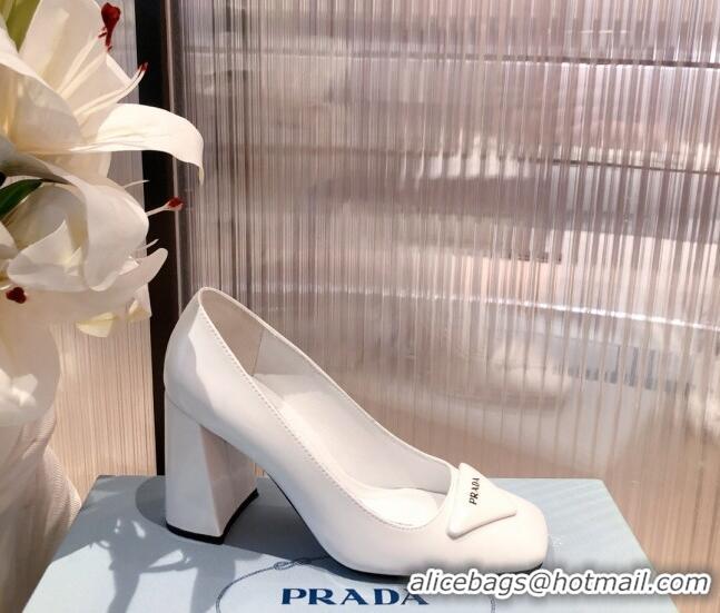 Top Quality Prada Leather Pumps 9.5cm 021952 White