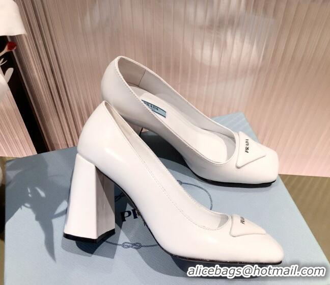 Top Quality Prada Leather Pumps 9.5cm 021952 White