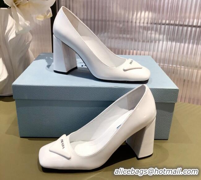 Top Quality Prada Leather Pumps 9.5cm 021952 White