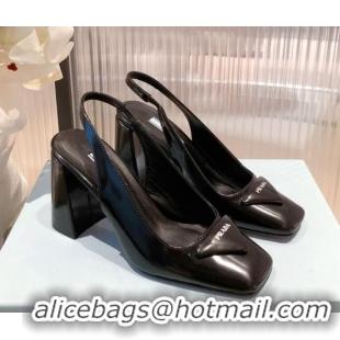 Duplicate Prada Leather Slingback Pumps 9.5cm 021953 Black