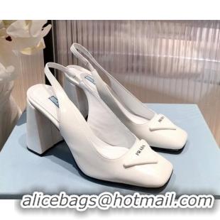 Sophisticated Prada Leather Slingback Pumps 9.5cm 021953 White