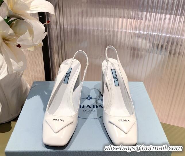 Sophisticated Prada Leather Slingback Pumps 9.5cm 021953 White