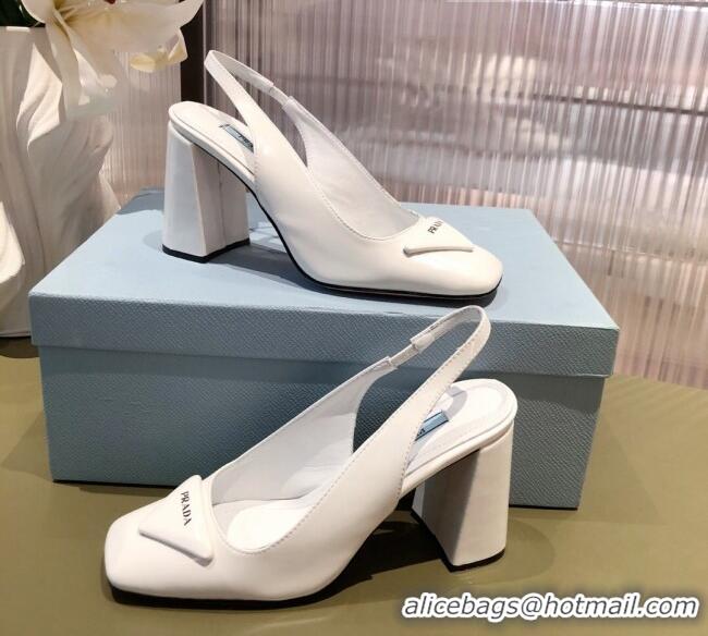 Sophisticated Prada Leather Slingback Pumps 9.5cm 021953 White