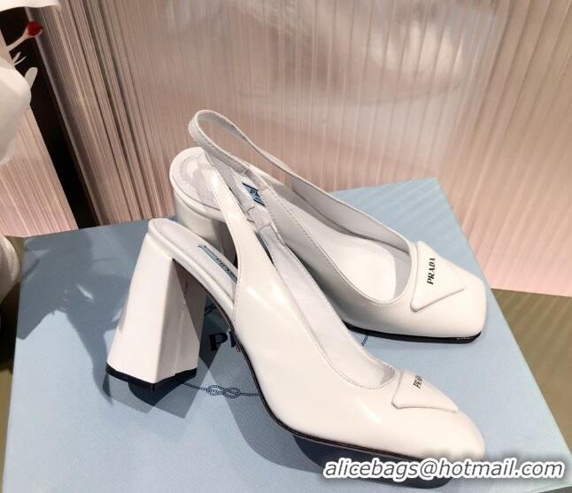 Sophisticated Prada Leather Slingback Pumps 9.5cm 021953 White