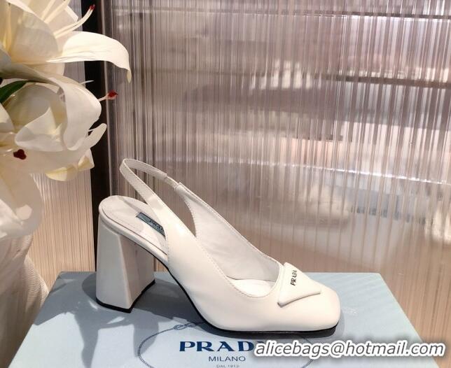 Sophisticated Prada Leather Slingback Pumps 9.5cm 021953 White